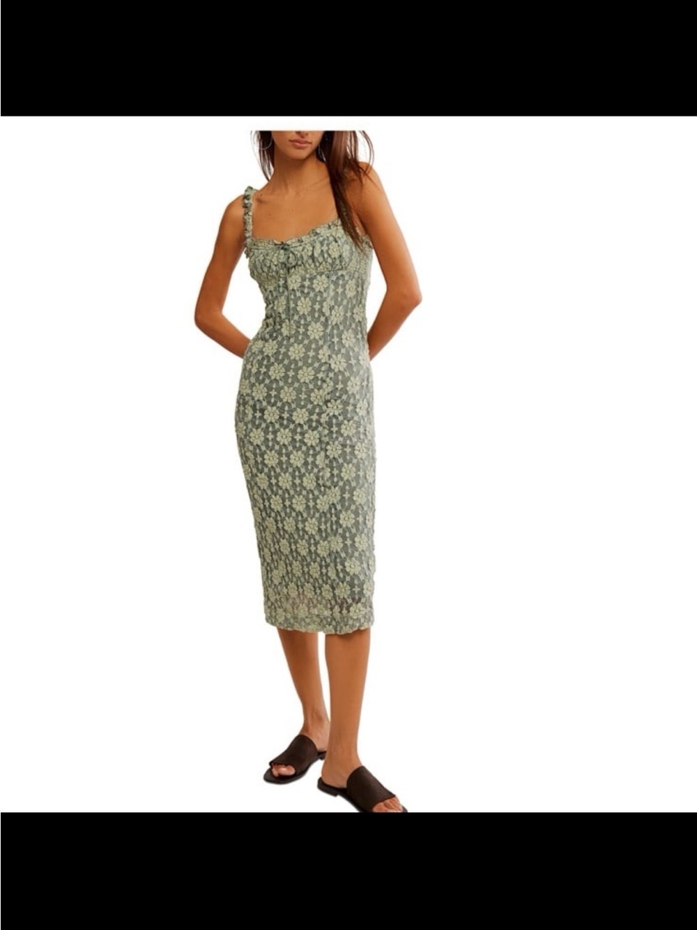 Free People Sage Green Floral Lace Midi Dress Lucinda size large